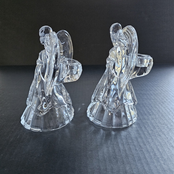 Vintage Angel candle holder pair clear glass taper heavy holiday Decor - Picture 4 of 11